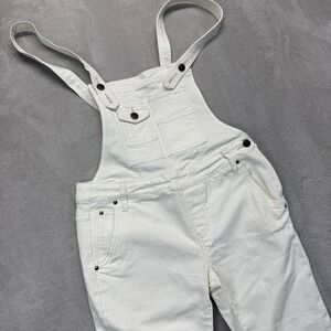 Free People Pants Women's 26 White Denim Overalls Jumpsuit Hippie Boho Straight‎